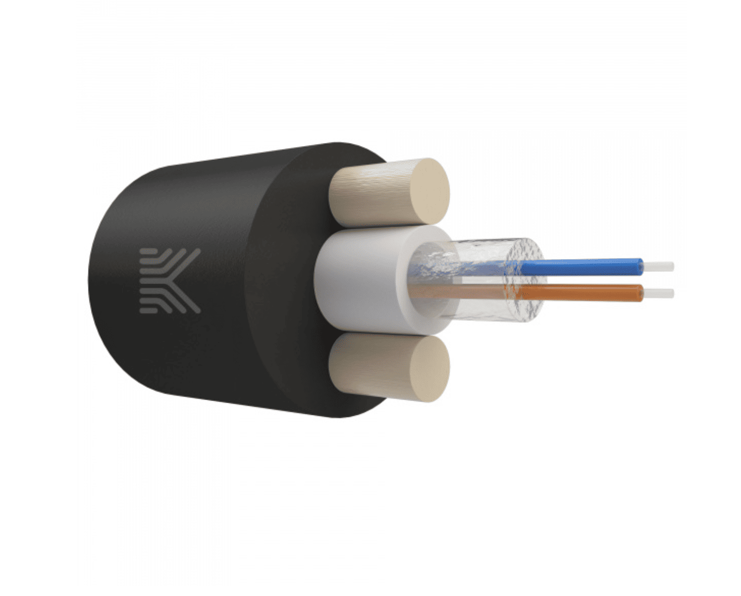 Дроп-кабель круглый, с центральной трубкой, усилен стеклопрутками, 2 волокна, SM 9/125, G.657.A1, полиэтилен, 1.5 кН