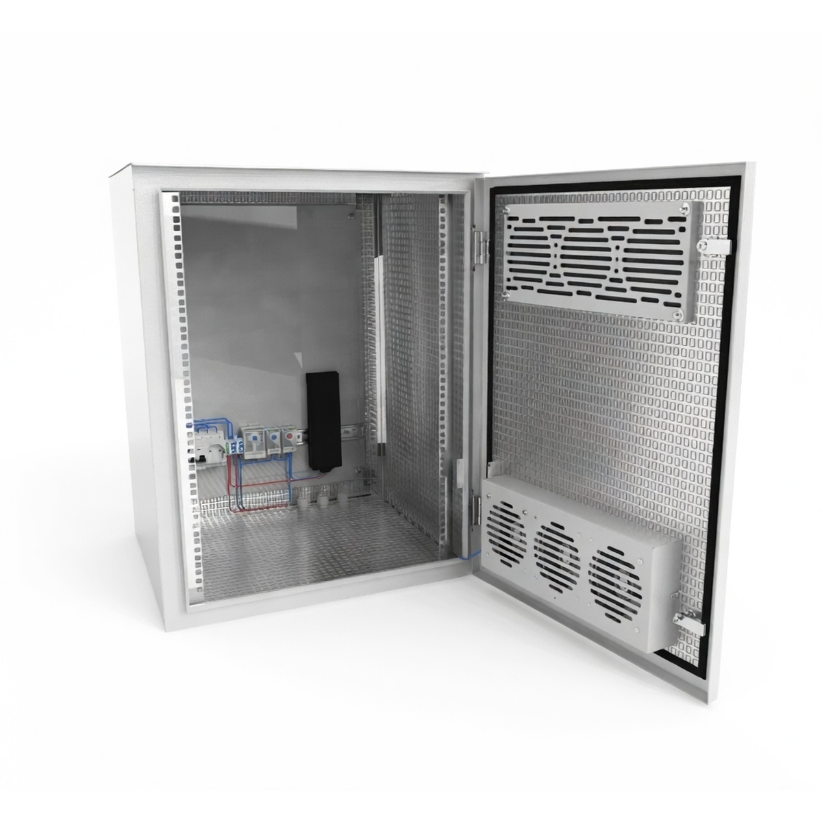 Шкаф настенный климатический 19" NTSS WT 6U 600×400×500 мм, с 4 монтажными профилями, обогрев 100W, вентиляция, IP55, серый RAL 7035