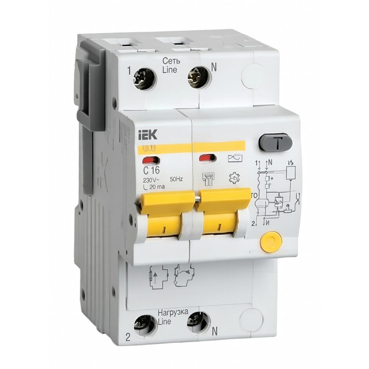 Дифференциальный автоматический выключатель АД12 2P 16 А 30 мА