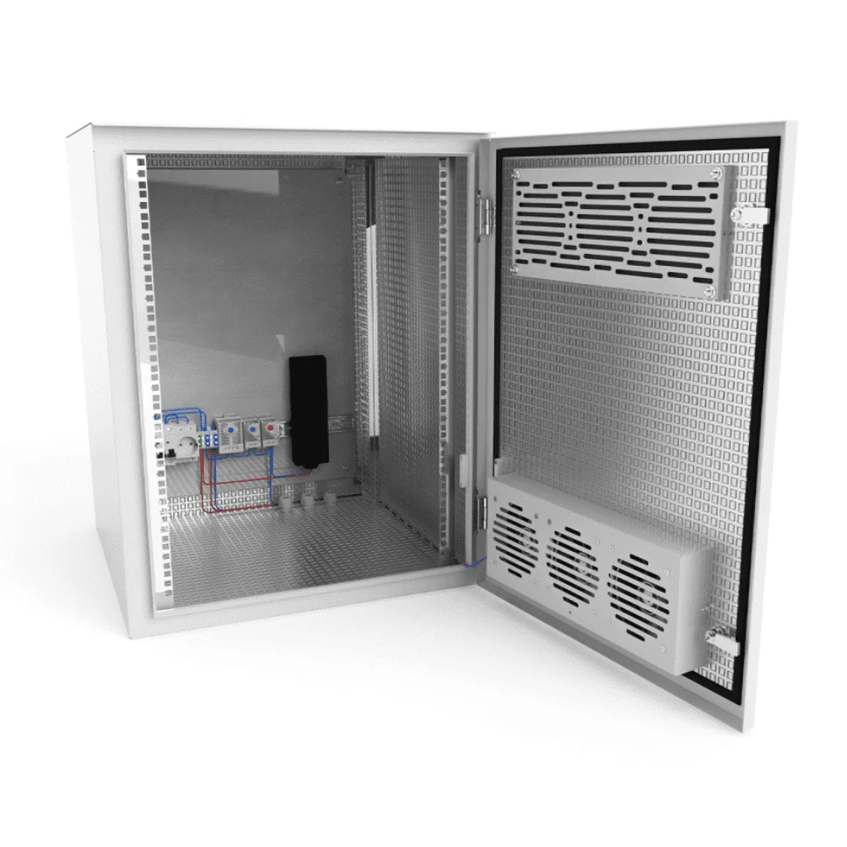 Шкаф настенный климатический NTSS WT 18U (ШхВхГ) 600x970x500 мм, 4 профиля 19, с обогревом 150W и вентиляцией, IP55, серый RAL 7035