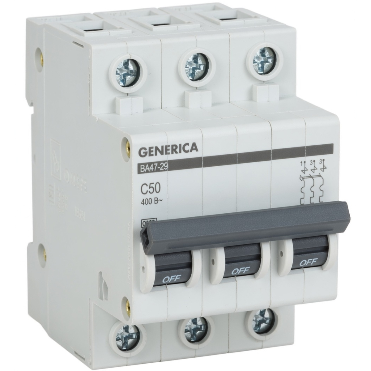 Автоматический выключатель ВА47-29 3P 50 А 4,5 кА, х-ка C