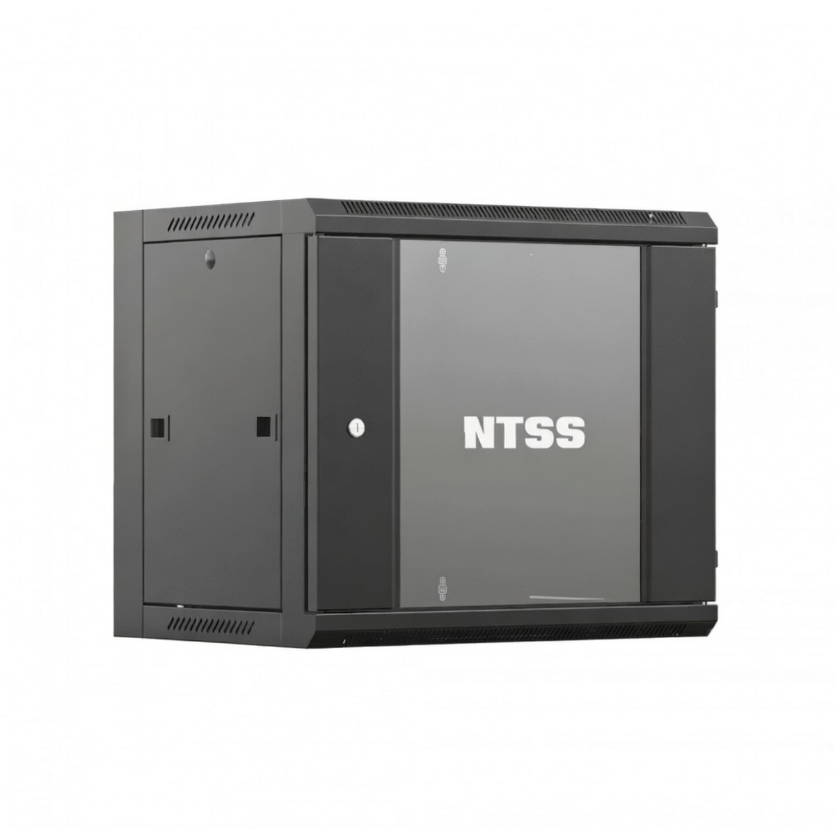 Шкаф настенный телекоммуникационный NTSS W 12U 600×600×635 мм, 19", стекло/металл, черный RAL 9005, съемные боковые панели