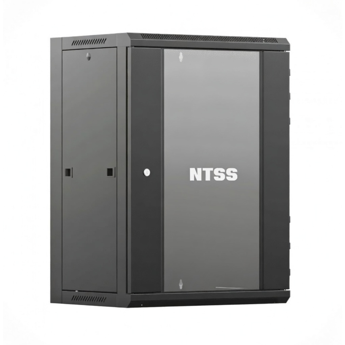 Настенный телекоммуникационный шкаф NTSS W 15U 600×600×770 мм, 19", стекло/металл, съемные боковые панели, черный RAL 9005